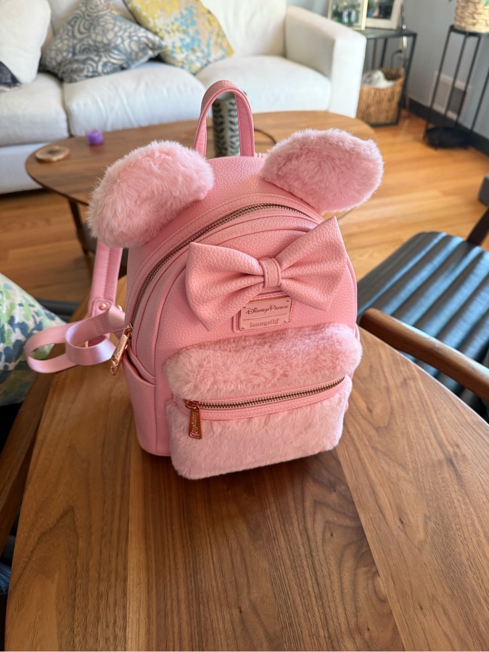Pink Faux-Fur Bow Kids Mini Backpack